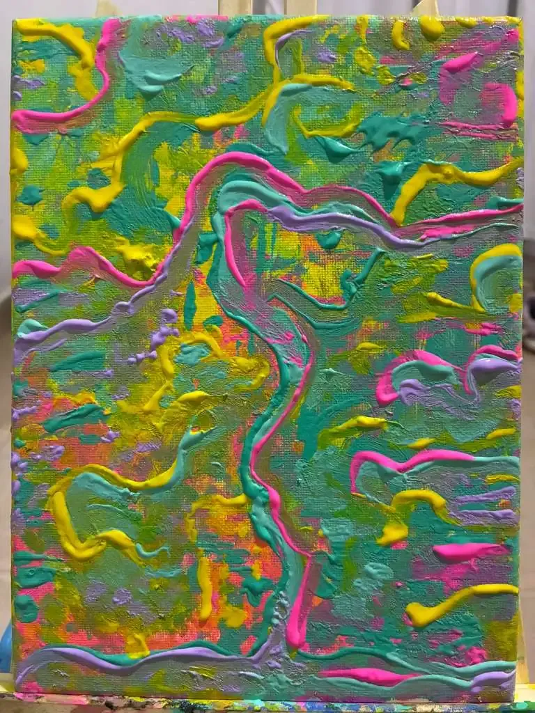 Free Spirit — looping yellow and green lines over a bright ground